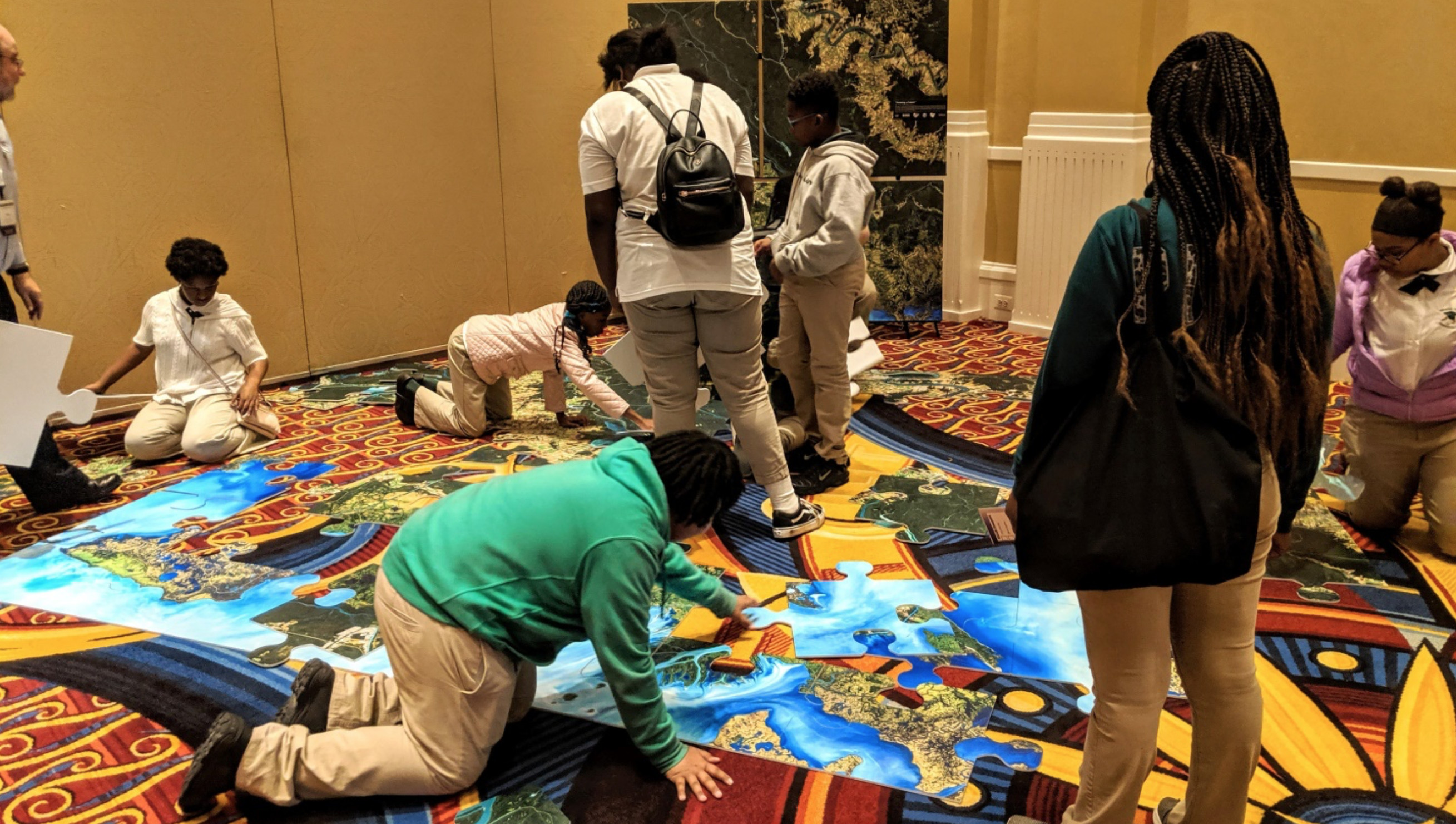 Students participate in the AmericaView Earth Observation Day event at the Pecora 21 / ISRSE 38 in Baltimore, Maryland, USA, October 2019. EOD is an AmericaView Science, Technology, Engineering, Art, and Math (STEAM) program.