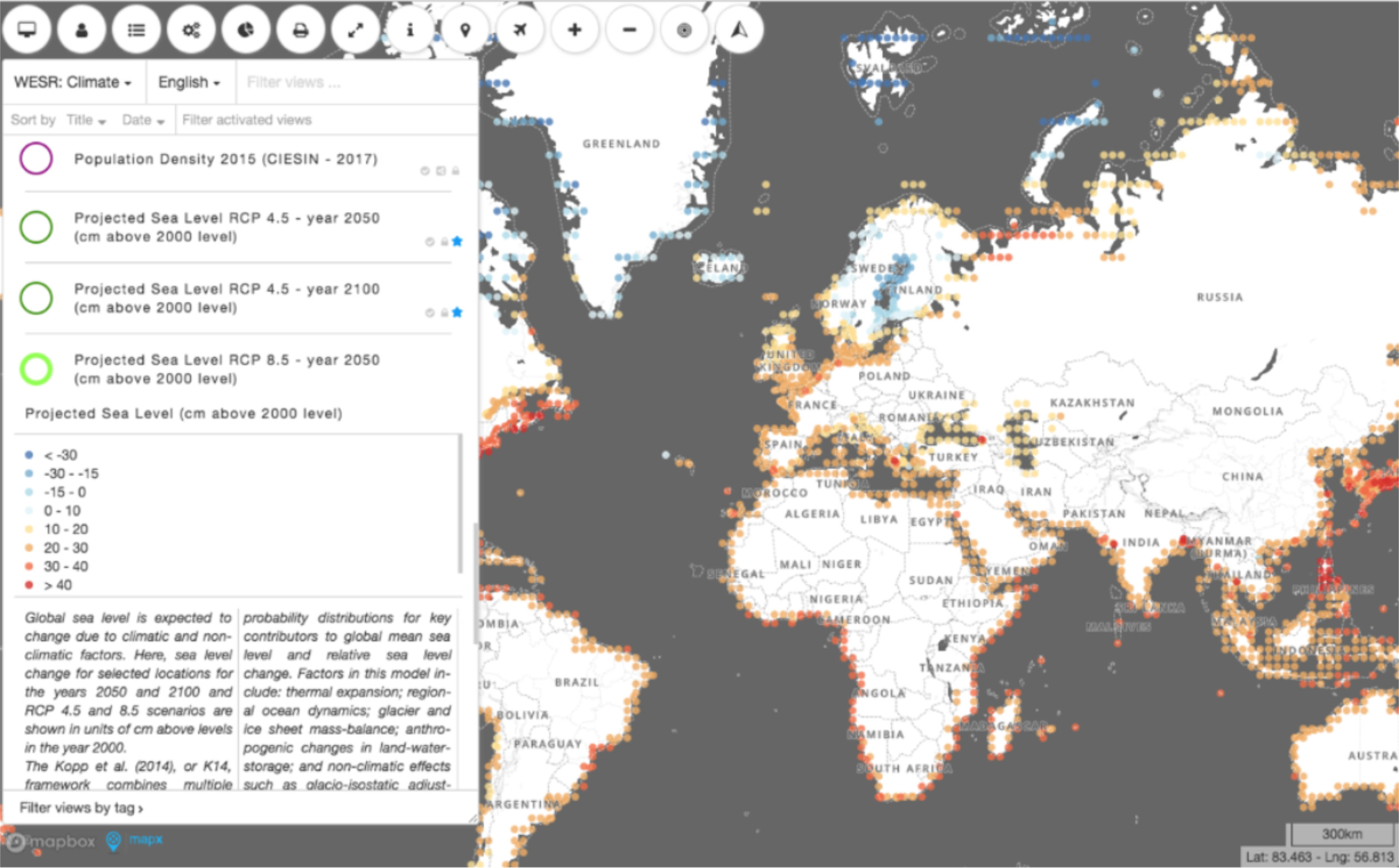 Example of climatic data published in the World Environment Situation Room through MapX, its geospatial component